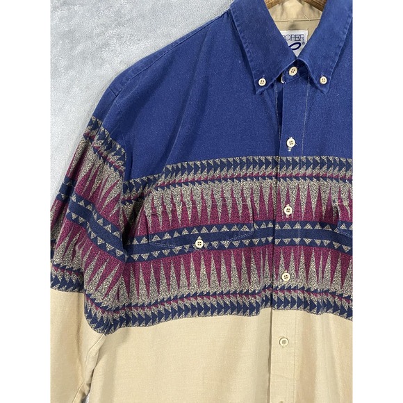 VTG Roper Western Shirt Mens L Beige Navy Southwestern Geometric 90s Cowboy - Picture 3 of 8